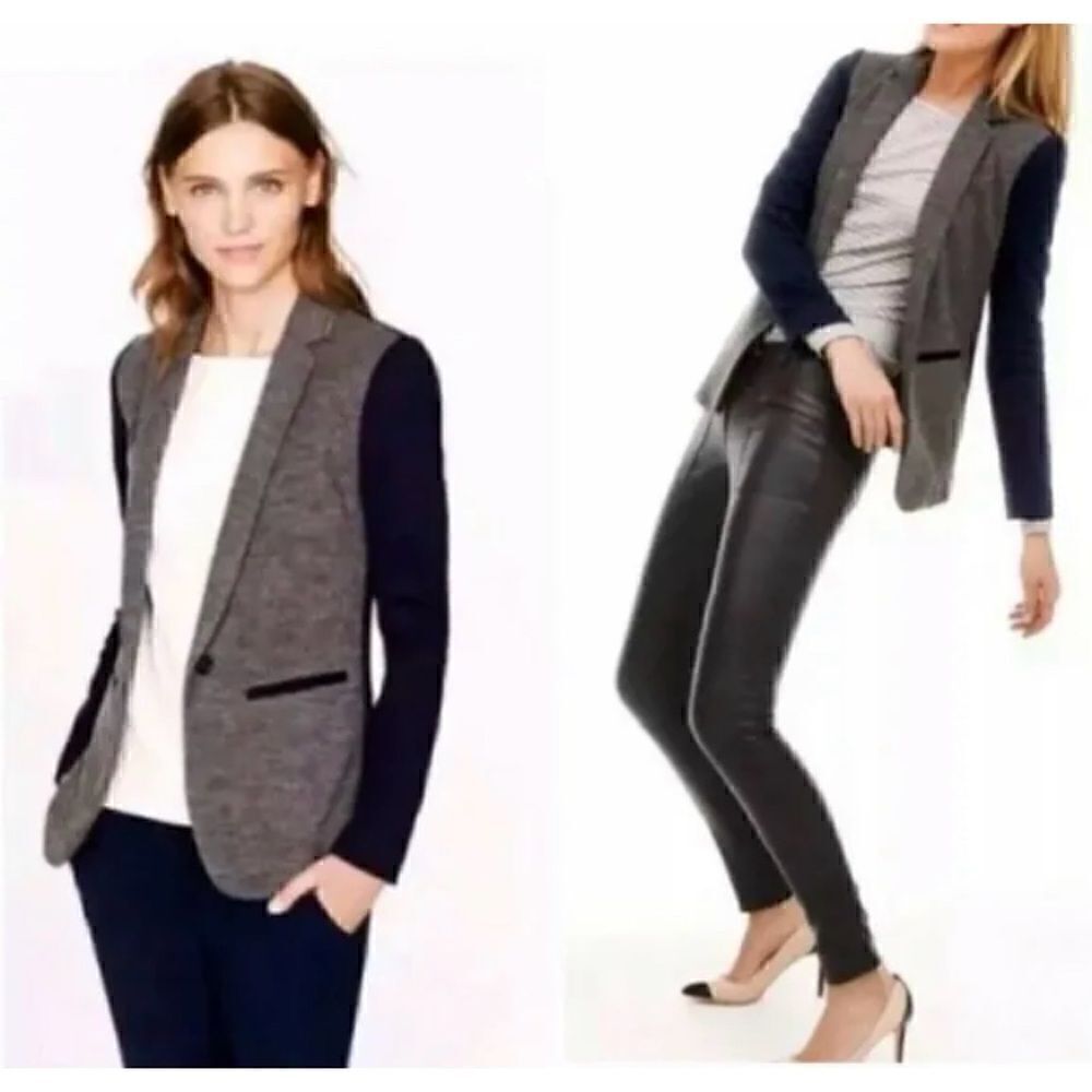 J CREW Sz 2 Contrast Knit Blazer
Gray Navy Wool Colorblock 11386
Schoolboy
